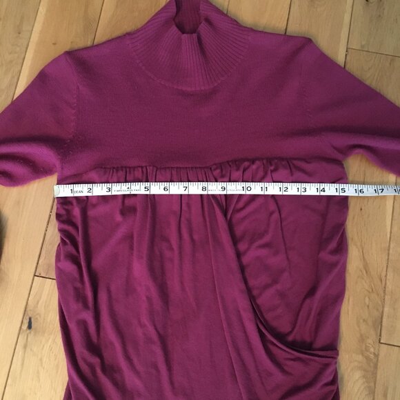 Flamenco Pink Wool Mock Neck Ruched + Drape Wrap Sweater - XS - Picture 12 of 16